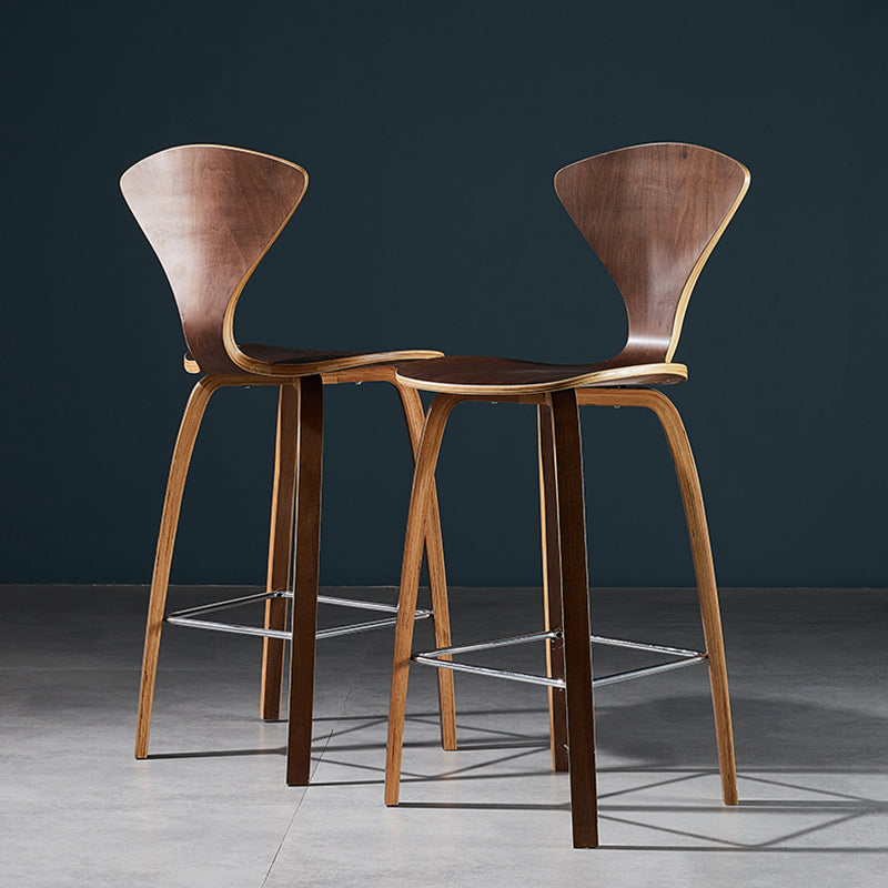 Contemporary Solid Wood Backrest Counter High Stool with 4 Legs