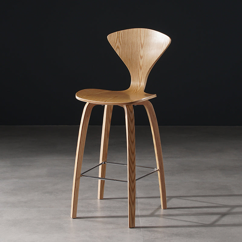 Contemporary Solid Wood Backrest Counter High Stool with 4 Legs
