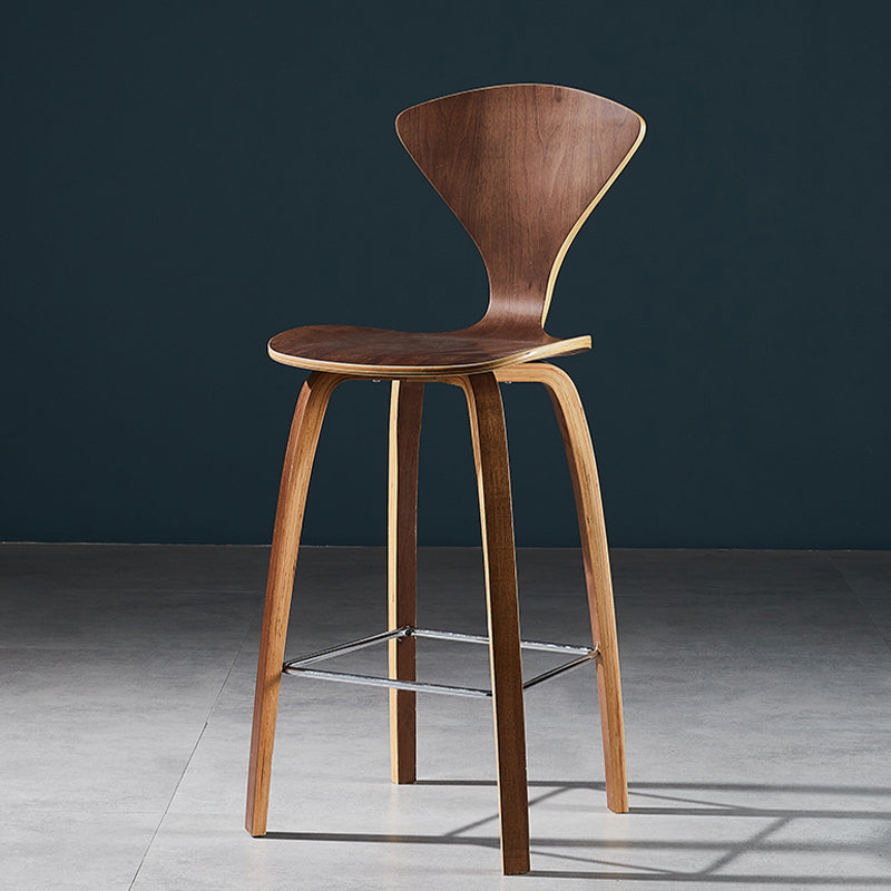 Contemporary Solid Wood Backrest Counter High Stool with 4 Legs