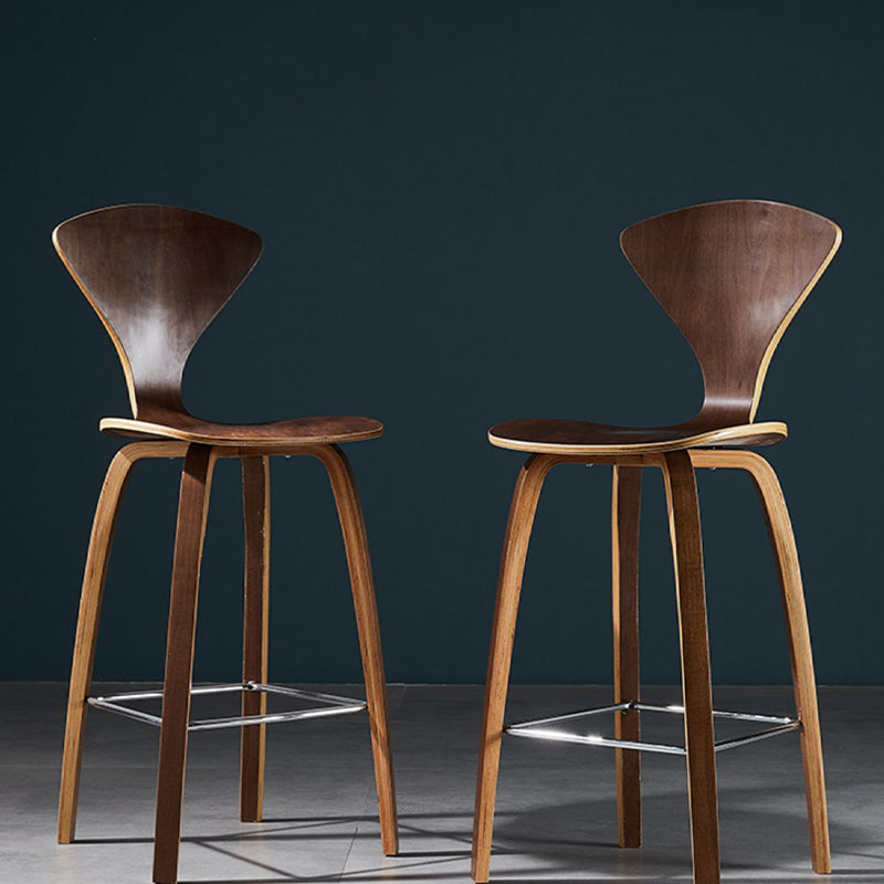 Contemporary Solid Wood Backrest Counter High Stool with 4 Legs