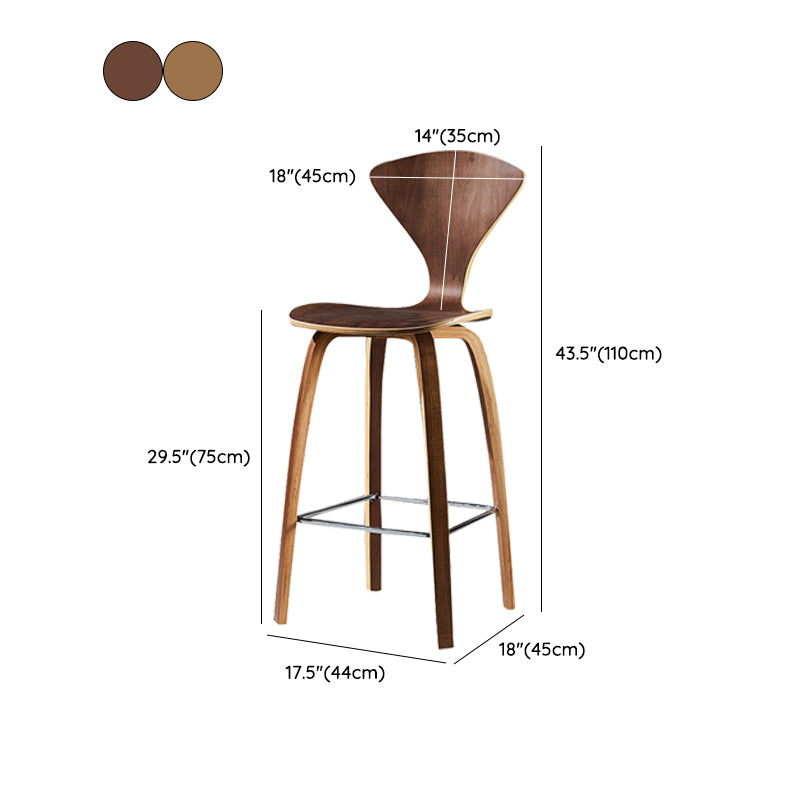 Contemporary Solid Wood Backrest Counter High Stool with 4 Legs