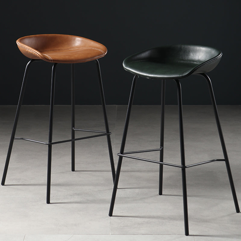 Contemporary Faux Leather Low Back Bucket Bar Stools with Metal Base