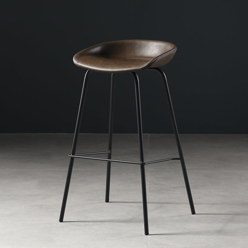 Contemporary Faux Leather Low Back Bucket Bar Stools with Metal Base