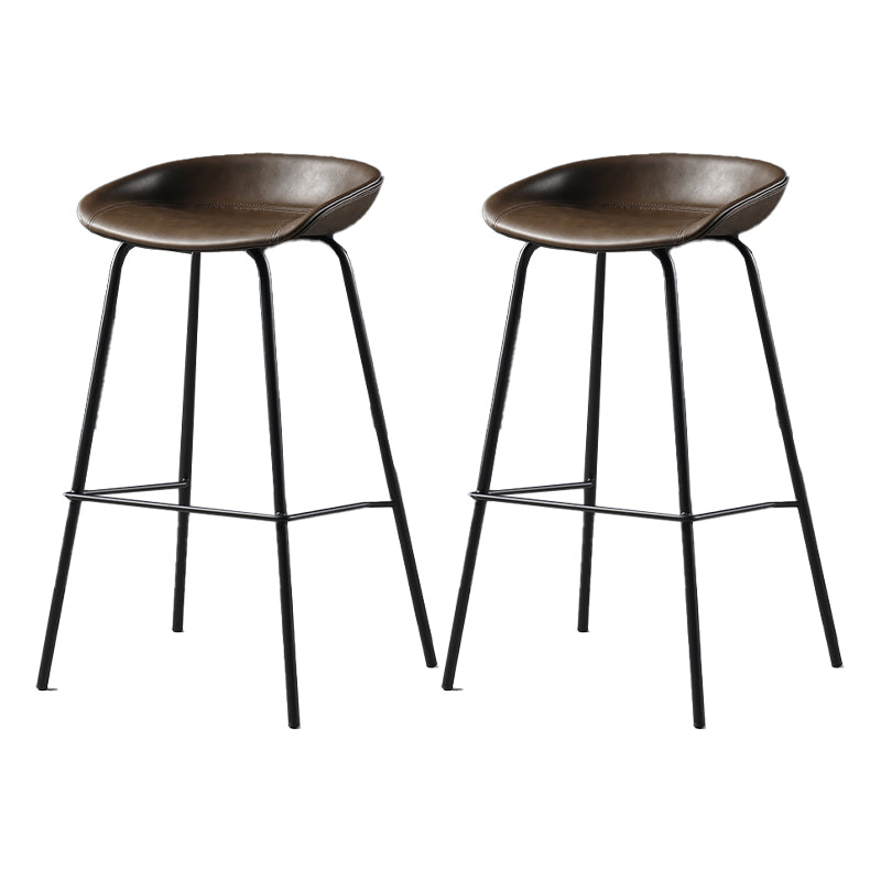 Contemporary Faux Leather Low Back Bucket Bar Stools with Metal Base