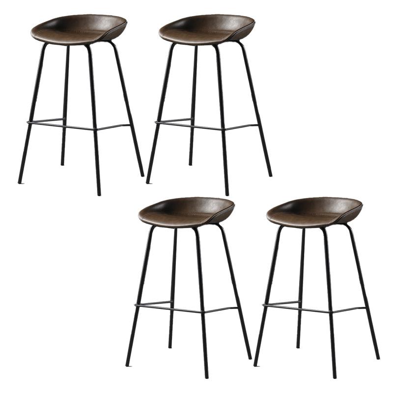 Contemporary Faux Leather Low Back Bucket Bar Stools with Metal Base