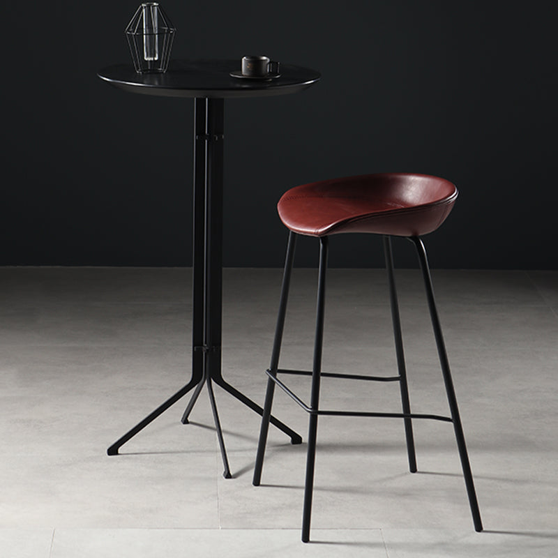 Contemporary Faux Leather Low Back Bucket Bar Stools with Metal Base