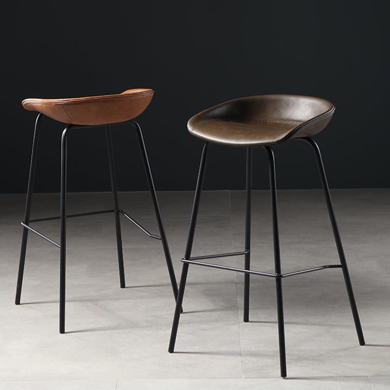 Contemporary Faux Leather Low Back Bucket Bar Stools with Metal Base