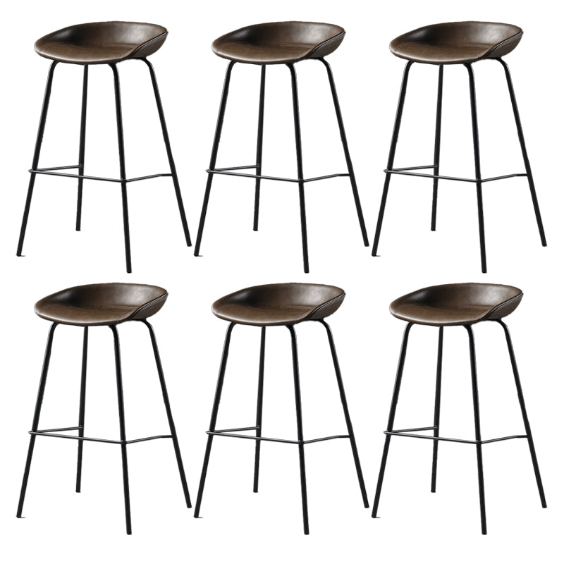 Contemporary Faux Leather Low Back Bucket Bar Stools with Metal Base