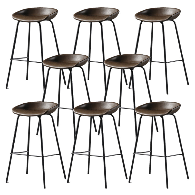 Contemporary Faux Leather Low Back Bucket Bar Stools with Metal Base