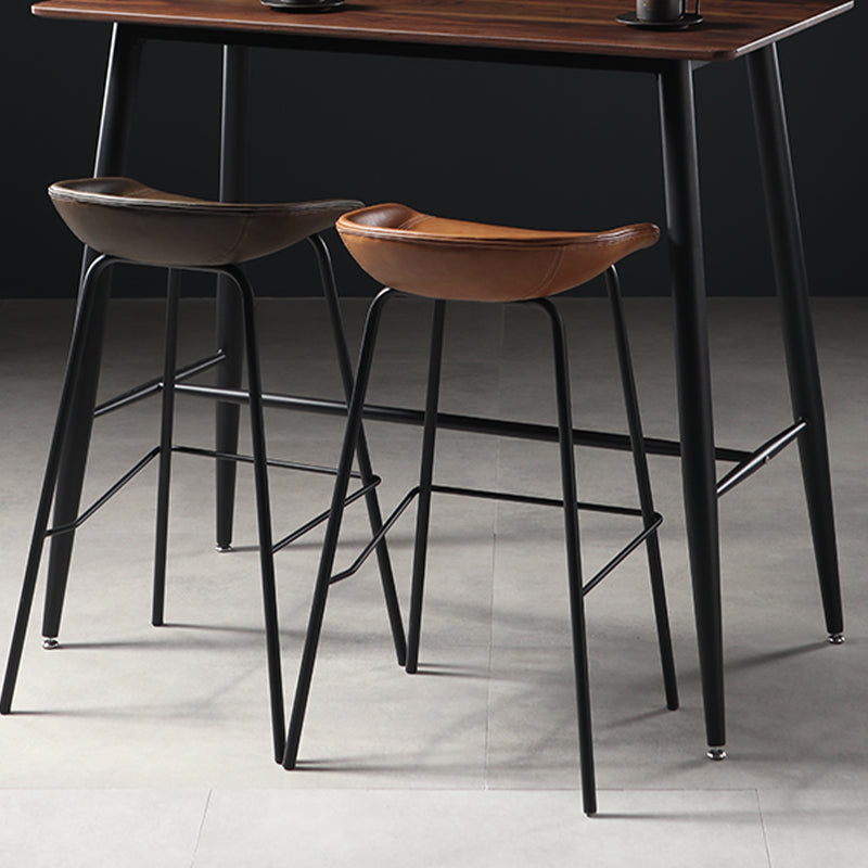 Contemporary Faux Leather Low Back Bucket Bar Stools with Metal Base