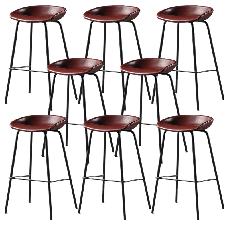 Contemporary Faux Leather Low Back Bucket Bar Stools with Metal Base