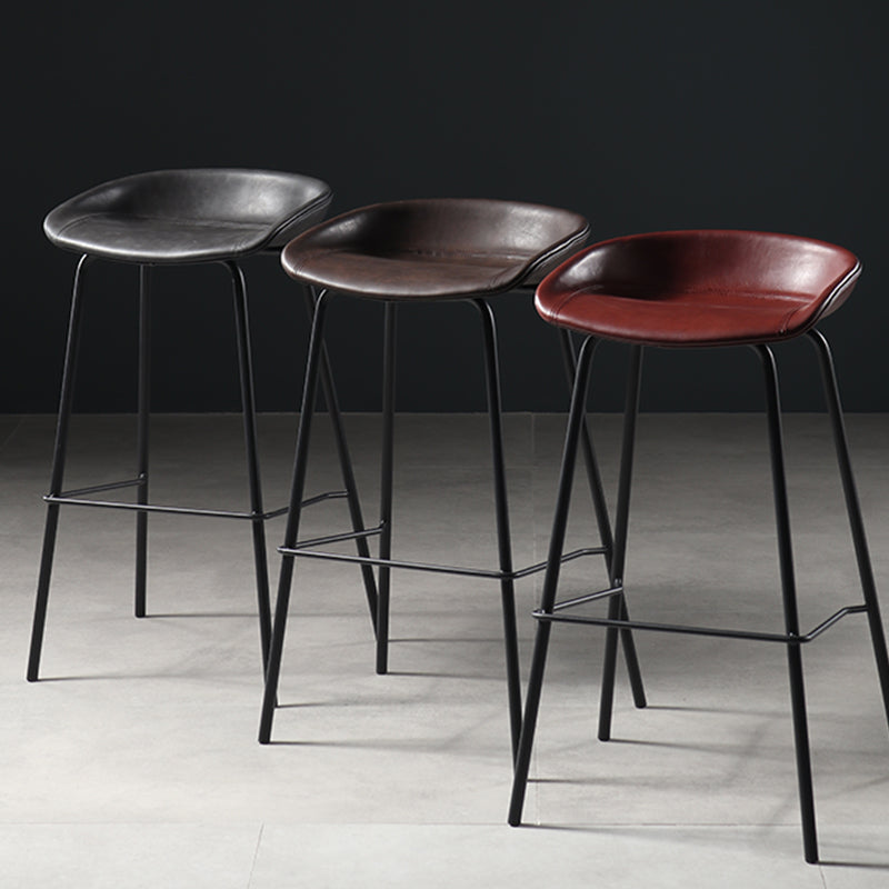 Contemporary Faux Leather Low Back Bucket Bar Stools with Metal Base