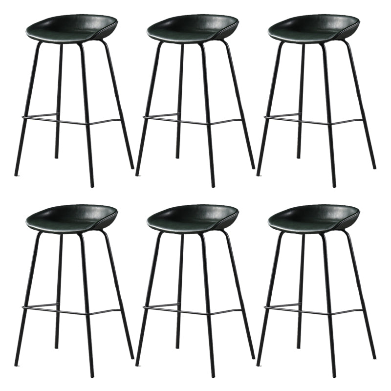 Contemporary Faux Leather Low Back Bucket Bar Stools with Metal Base