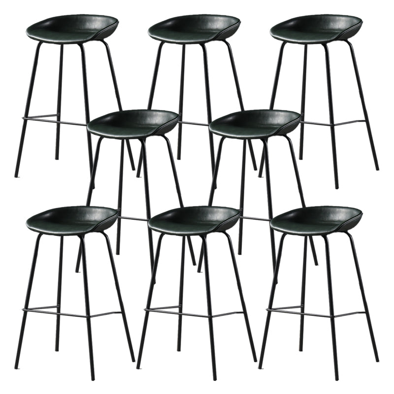Contemporary Faux Leather Low Back Bucket Bar Stools with Metal Base