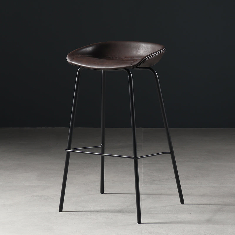 Contemporary Faux Leather Low Back Bucket Bar Stools with Metal Base