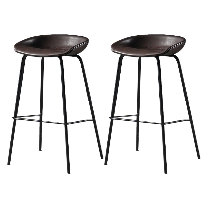 Contemporary Faux Leather Low Back Bucket Bar Stools with Metal Base