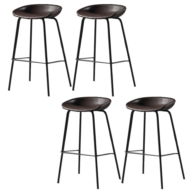 Contemporary Faux Leather Low Back Bucket Bar Stools with Metal Base