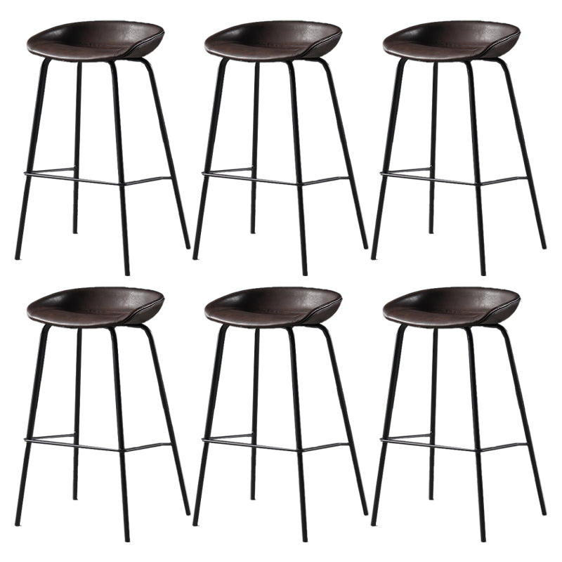 Contemporary Faux Leather Low Back Bucket Bar Stools with Metal Base