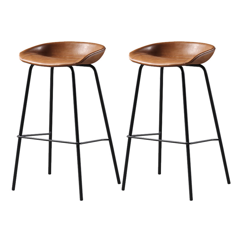 Contemporary Faux Leather Low Back Bucket Bar Stools with Metal Base