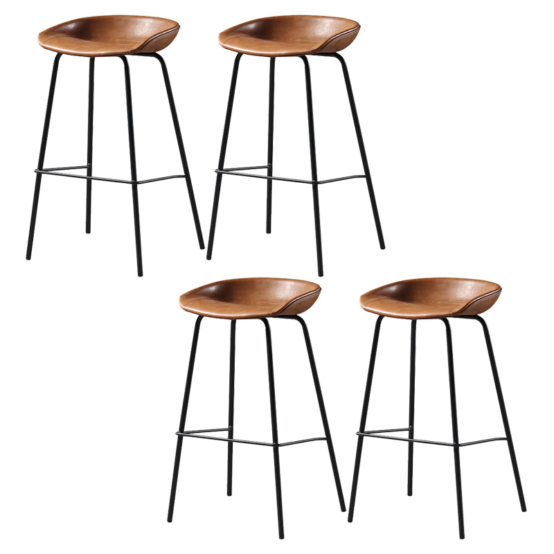 Contemporary Faux Leather Low Back Bucket Bar Stools with Metal Base