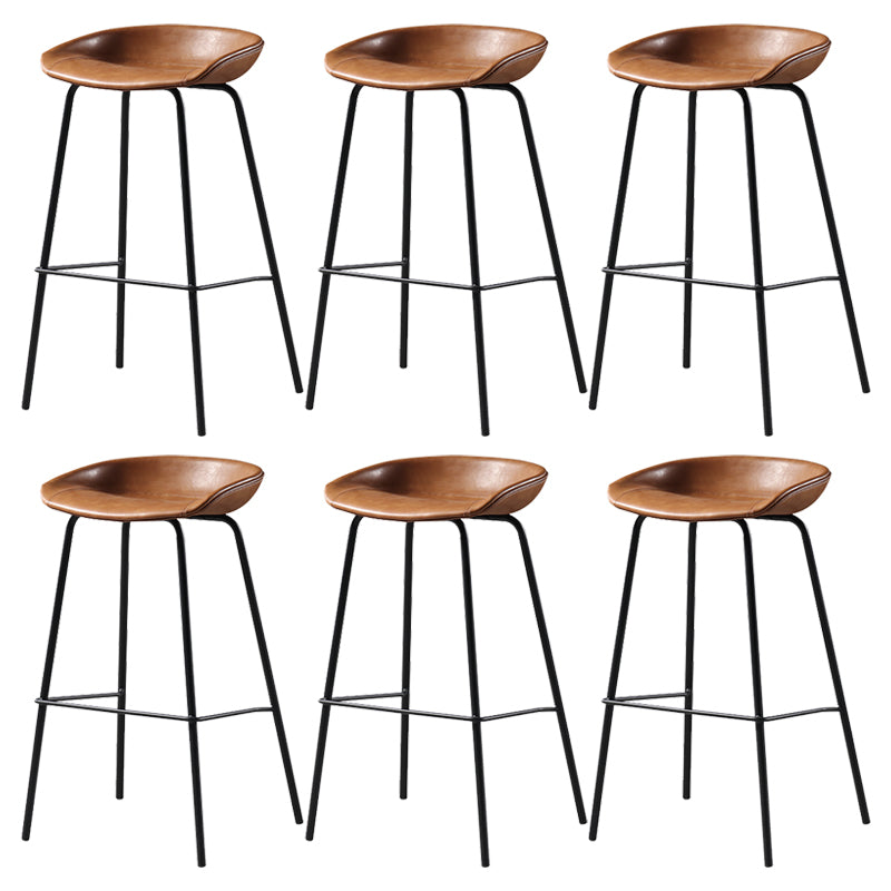 Contemporary Faux Leather Low Back Bucket Bar Stools with Metal Base