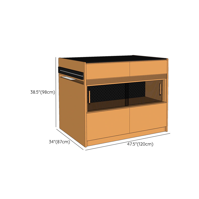 Black Stone Top Rectangular Kitchen Island Table with Cherry Base