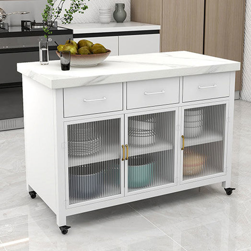 Faux Marble Contemporary Kitchen Island Cart for Dining Room