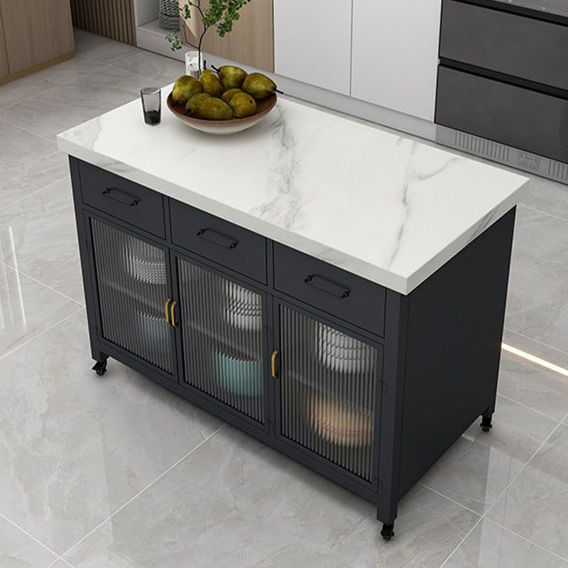 Faux Marble Contemporary Kitchen Island Cart for Dining Room
