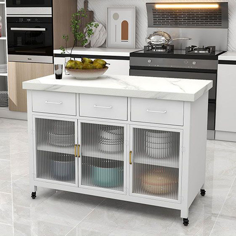 Faux Marble Contemporary Kitchen Island Cart for Dining Room