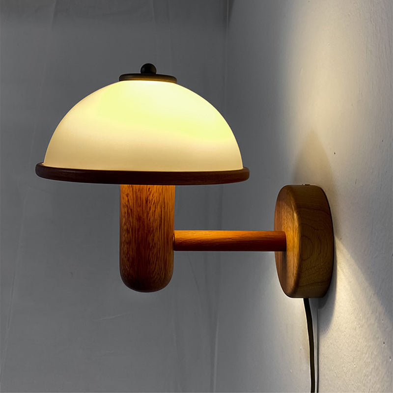 Modern Wooden Wall Lamp Glass Shade Wall Sconce Lighting for Bedroom