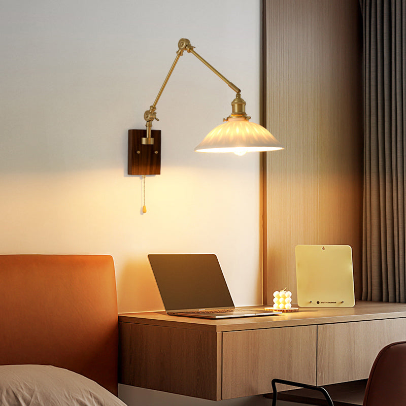 Modern Wall Light Sconce Wooden Wall Light Fixture with Adjustable Arm for Bedroom