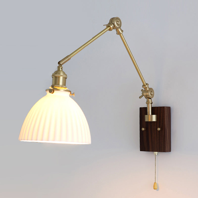 Modern Wall Light Sconce Wooden Wall Light Fixture with Adjustable Arm for Bedroom