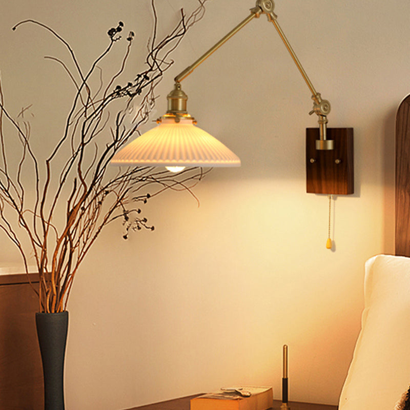 Modern Wall Light Sconce Wooden Wall Light Fixture with Adjustable Arm for Bedroom