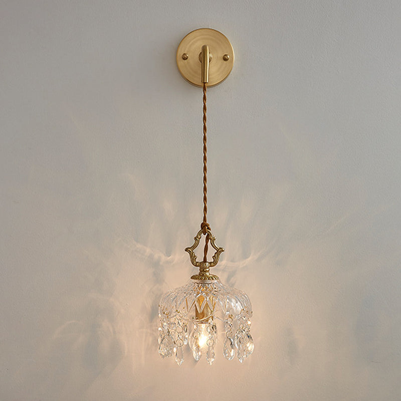 Modern Wall Light Sconce Glass Wall Light Fixture with Crystal for Bedroom