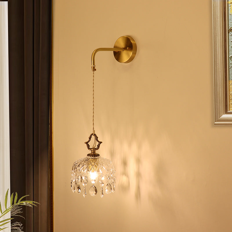 Modern Wall Light Sconce Glass Wall Light Fixture with Crystal for Bedroom