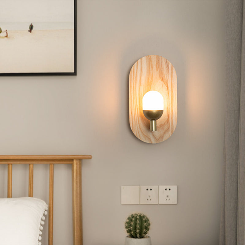 Modern Simple Wooden Wall Light Ellipse Shape Wall Lamp for Living Room