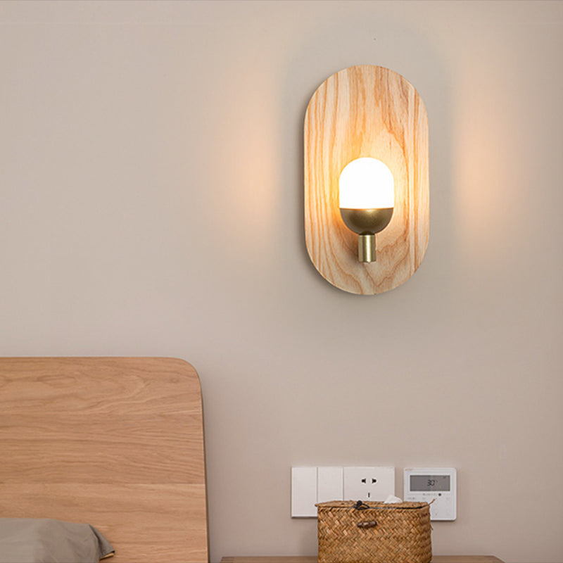 Modern Simple Wooden Wall Light Ellipse Shape Wall Lamp for Living Room