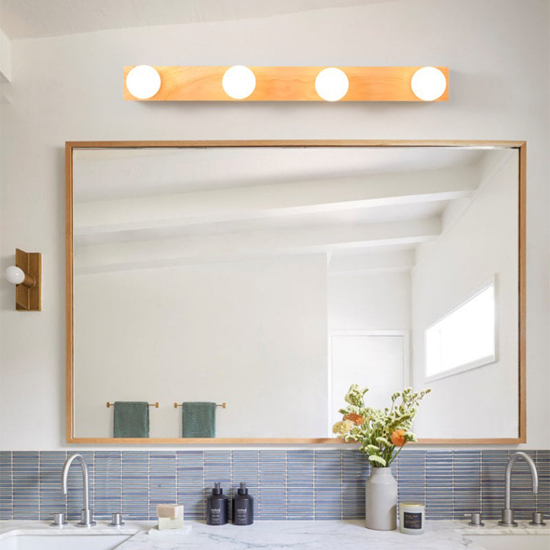 Square Shape Wood Vanity Lights Modern Style 3/4/5 Lights Vanity Light Fixtures in Brown