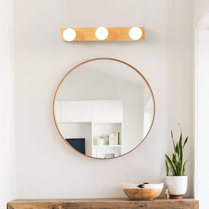 Square Shape Wood Vanity Lights Modern Style 3/4/5 Lights Vanity Light Fixtures in Brown