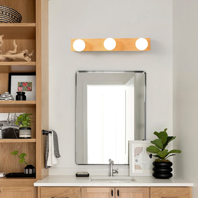 Square Shape Wood Vanity Lights Modern Style 3/4/5 Lights Vanity Light Fixtures in Brown