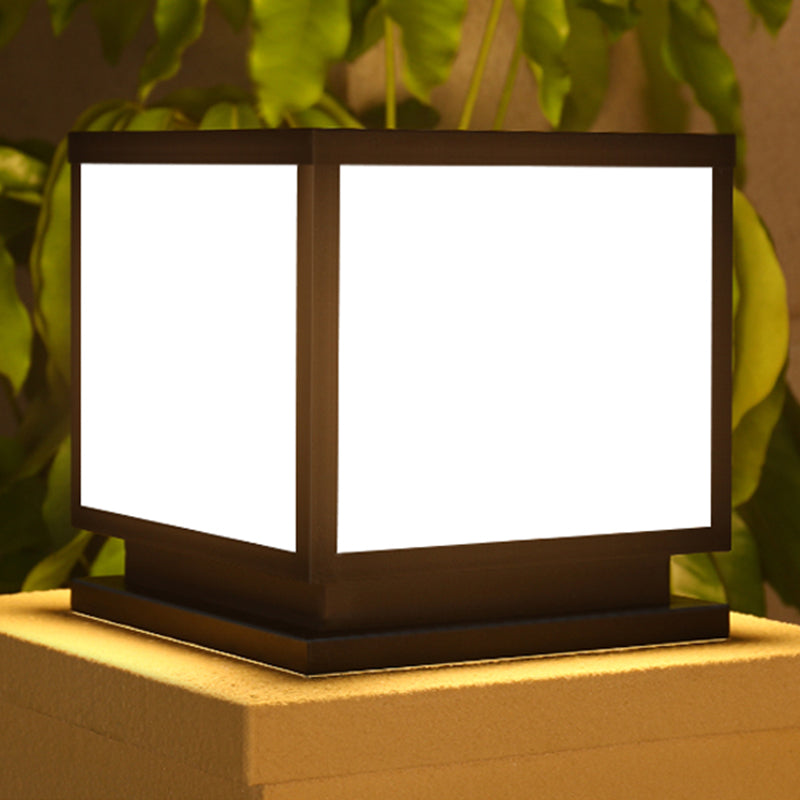 Modern Pillar Lamp Geometric LED Solar Lighting Fixture for Garden