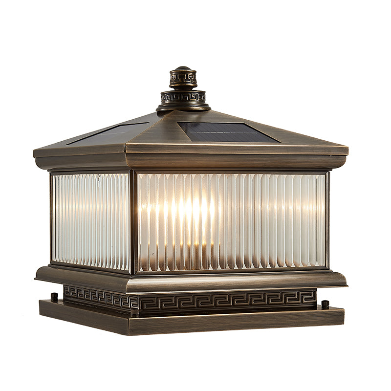 Rectangle Shape Metal Outdoor Light Modern Style 1 Light Solar Pillar Lights in Bronze