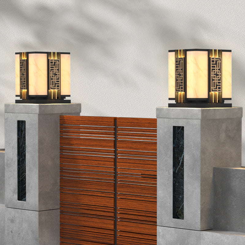 Rectangle Shape Metal Outdoor Light Modern Style 1 Light Waterproof Pillar Lights