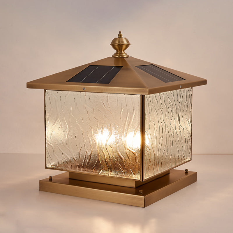 Rectangle Shape Metal Solar Pillar Lamp Modern 1 Light Waterproof Outdoor Light