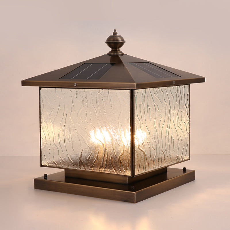 Rectangle Shape Metal Solar Pillar Lamp Modern 1 Light Waterproof Outdoor Light