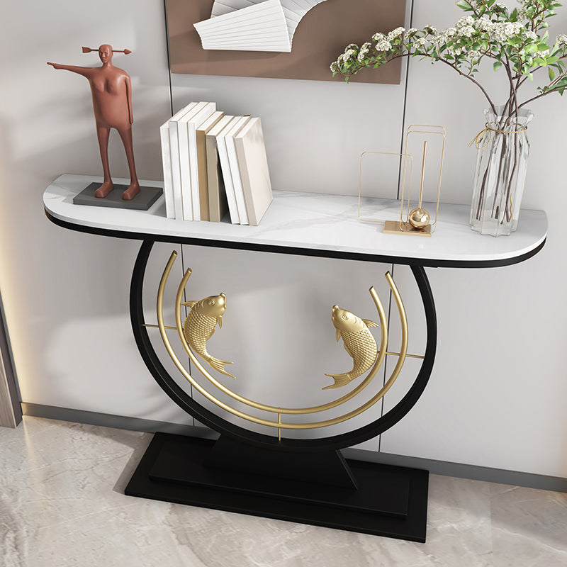 Half Moon Shape Contemporary Console Table Stone Console Sofa Table for Hall