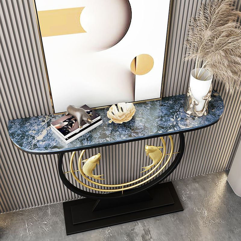 Half Moon Shape Contemporary Console Table Stone Console Sofa Table for Hall