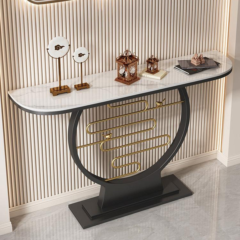 Half Moon Shape Contemporary Console Table White Stone Console Sofa Table
