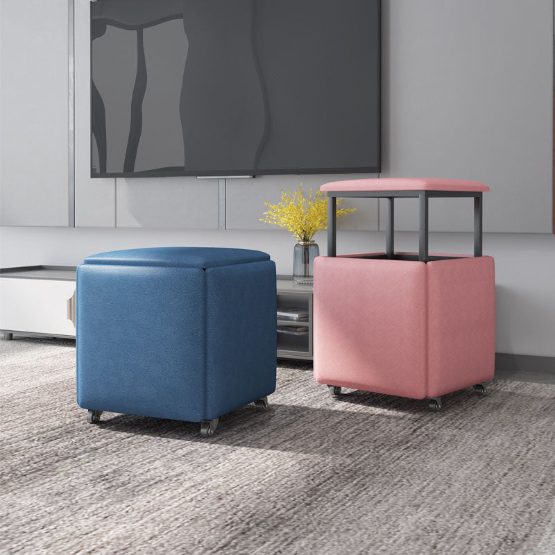 Contemporary Ottoman Square Foot Stool with Wheels for Living Room