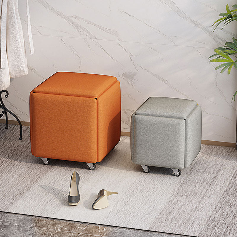 Contemporary Ottoman Square Foot Stool with Wheels for Living Room